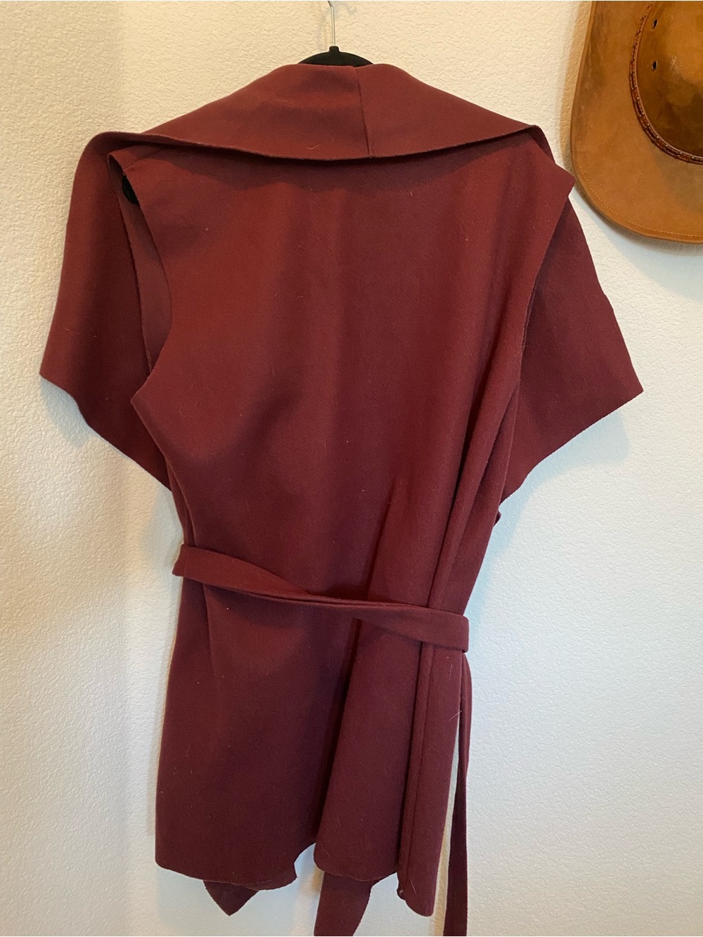 Sleeveless Draped Belted Vest in Deep Burgundy - Picture 3 of 5
